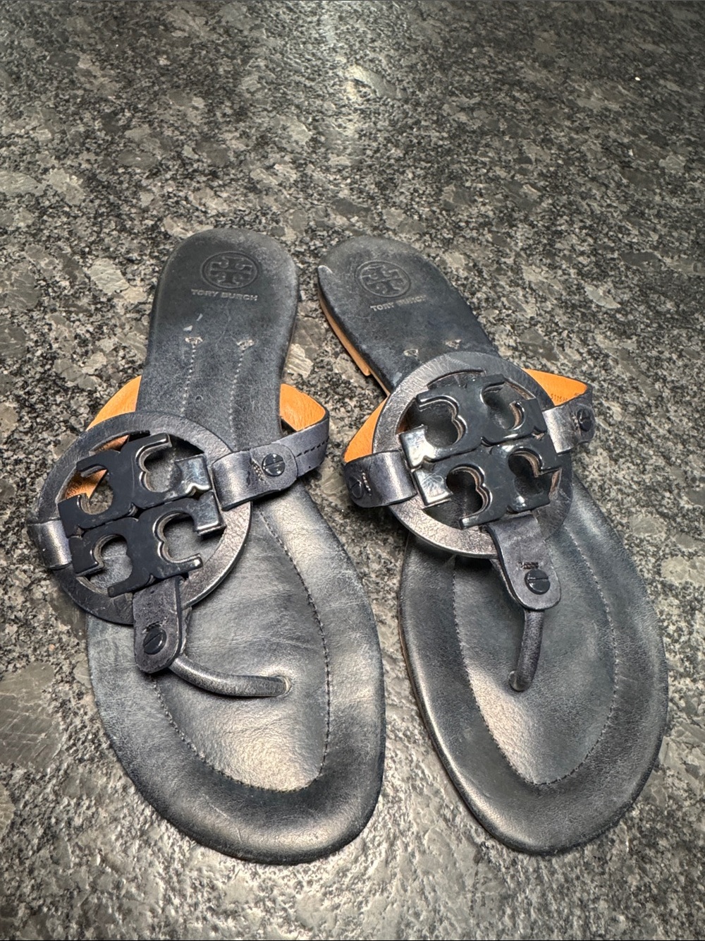 Tory Burch Navy Logo Thong Sandals